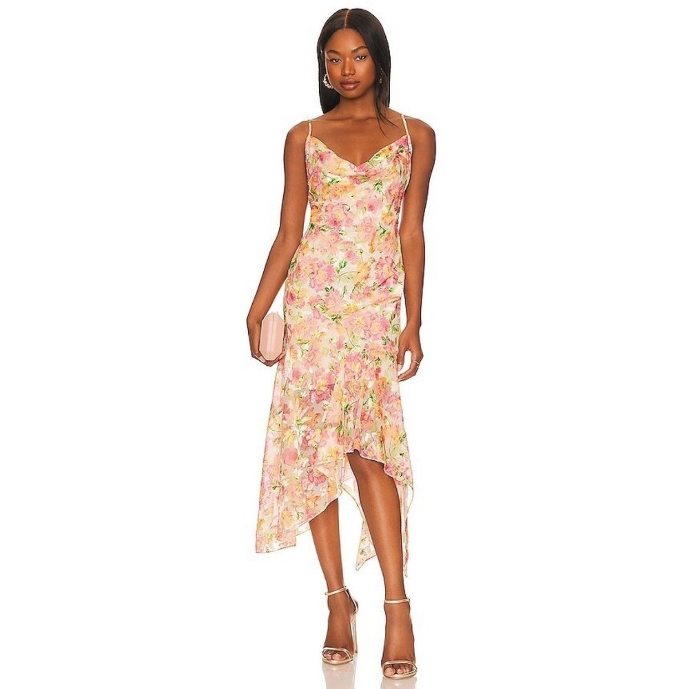 LPA Alice Maxi Dress Gaia Floral Womens Small Cowl Neck Open Back NWT Wedding